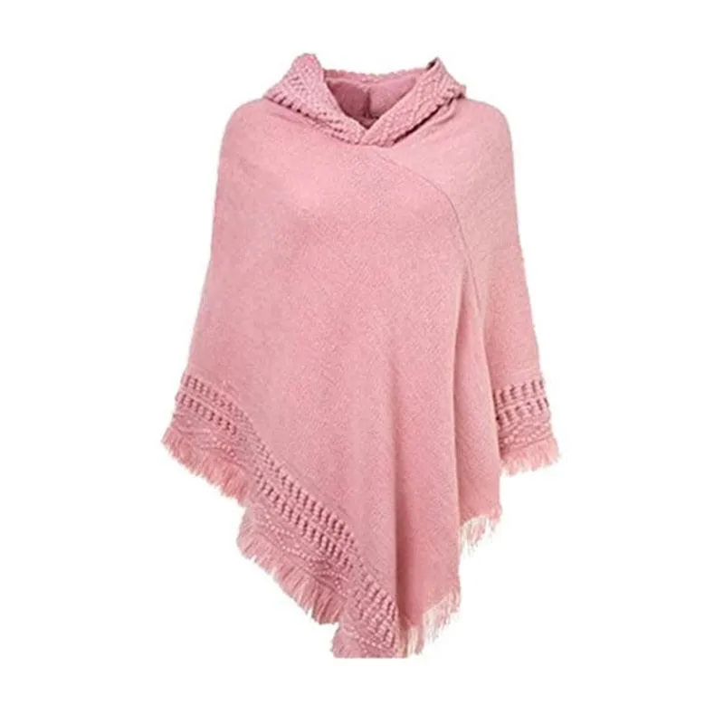 Winter Knit Hooded Cape Poncho