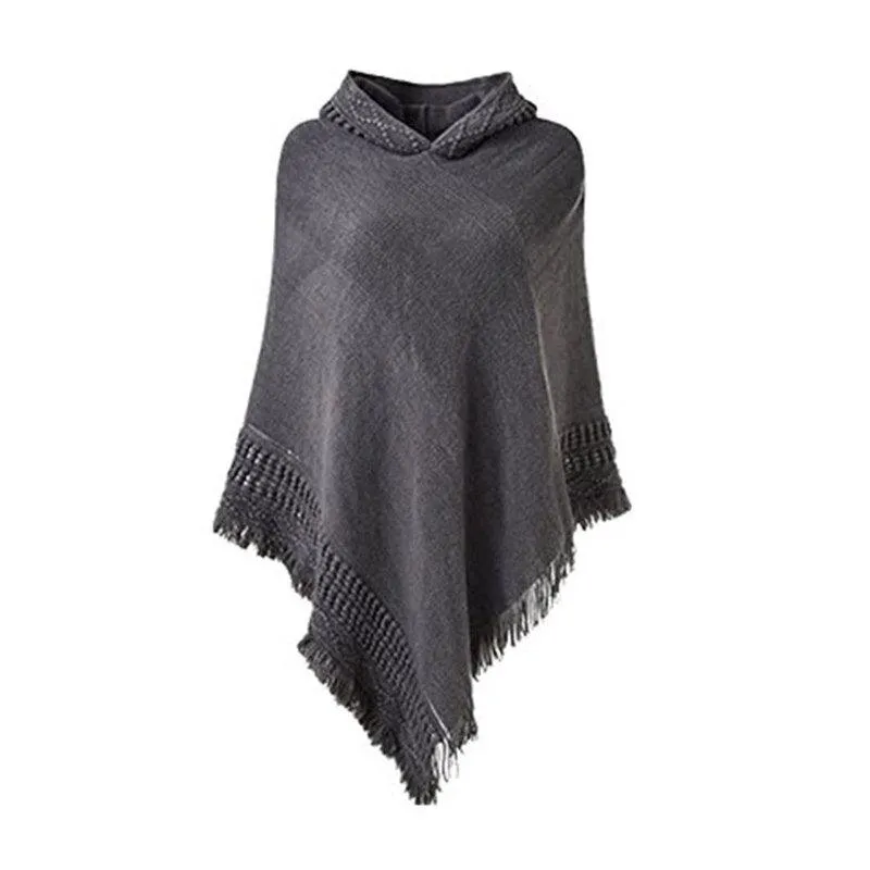 Winter Knit Hooded Cape Poncho