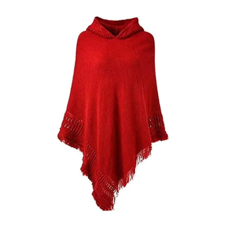 Winter Knit Hooded Cape Poncho