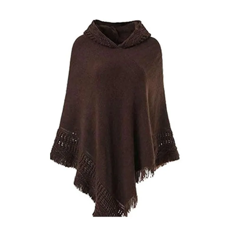 Winter Knit Hooded Cape Poncho