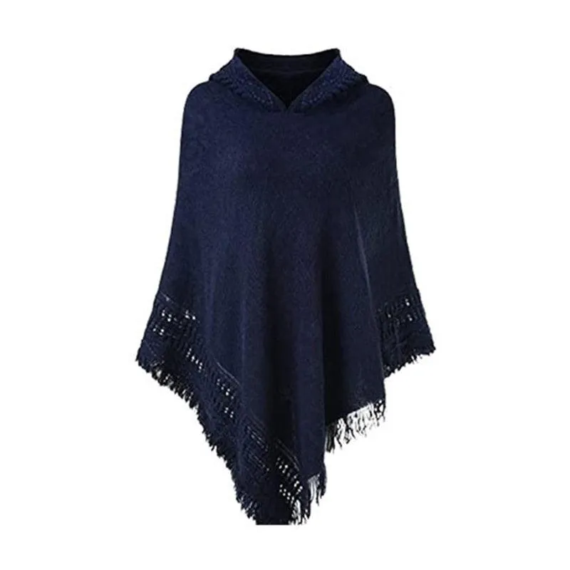 Winter Knit Hooded Cape Poncho