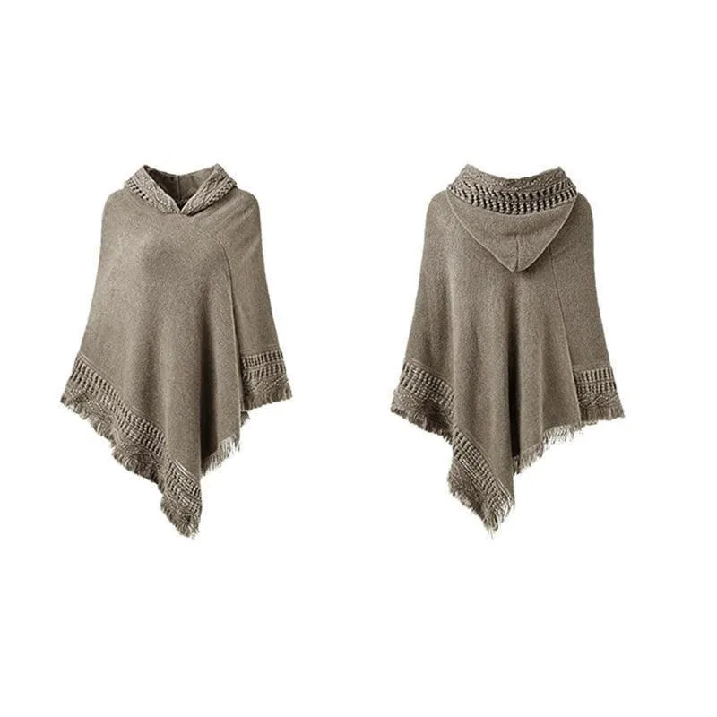 Winter Knit Hooded Cape Poncho