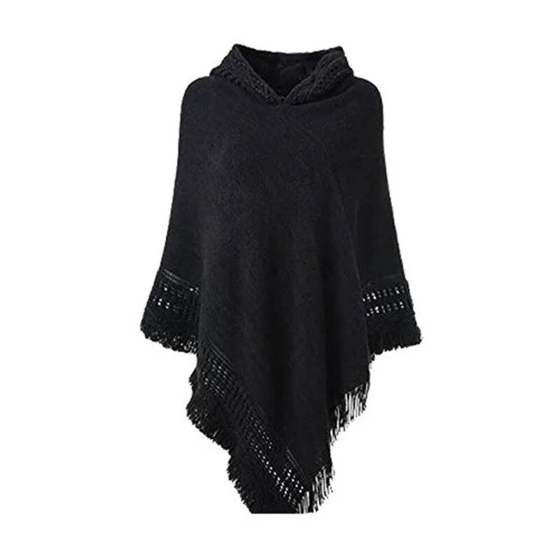 Winter Knit Hooded Cape Poncho