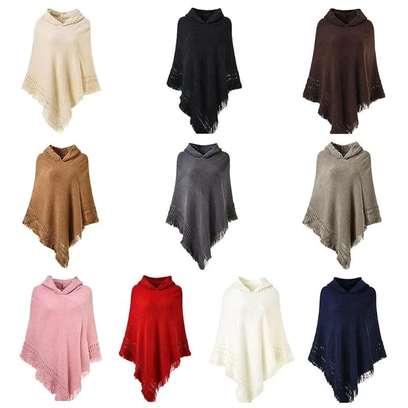 Winter Knit Hooded Cape Poncho