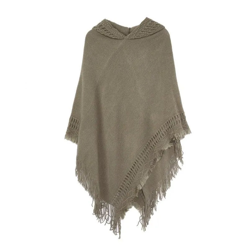 Winter Knit Hooded Cape Poncho