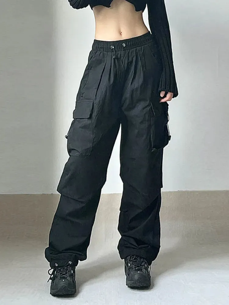 Women Hip Hop High Waist Vintage Wide Leg Streetwear Elastic Pants