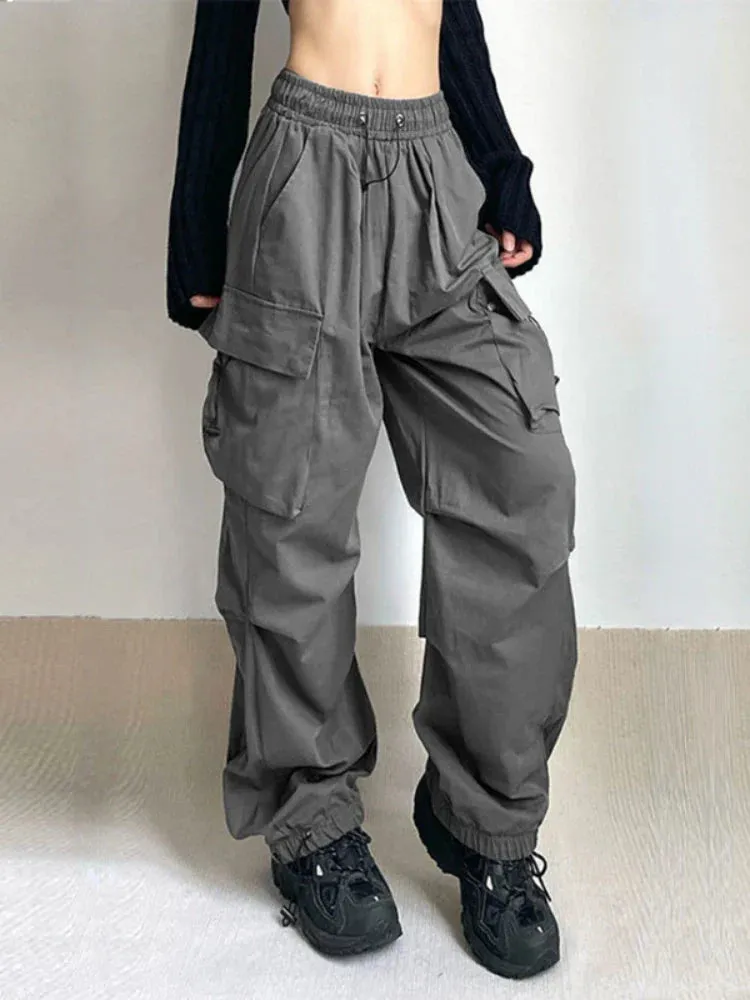 Women Hip Hop High Waist Vintage Wide Leg Streetwear Elastic Pants