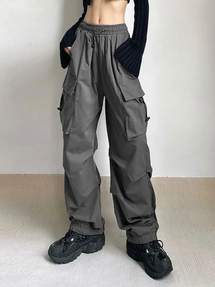 Women Hip Hop High Waist Vintage Wide Leg Streetwear Elastic Pants