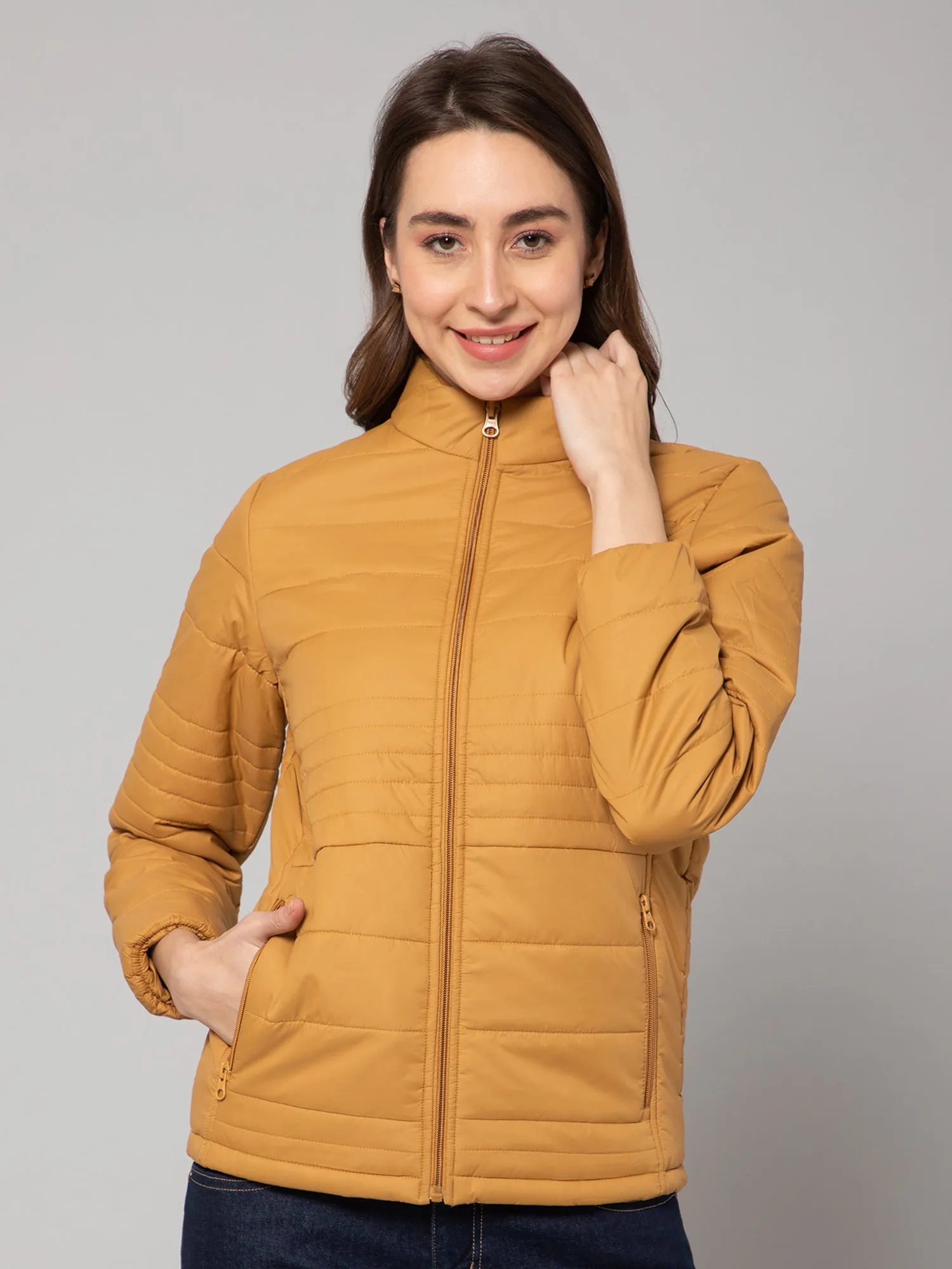 Women's Casual  Mustard Quilted  Jacket