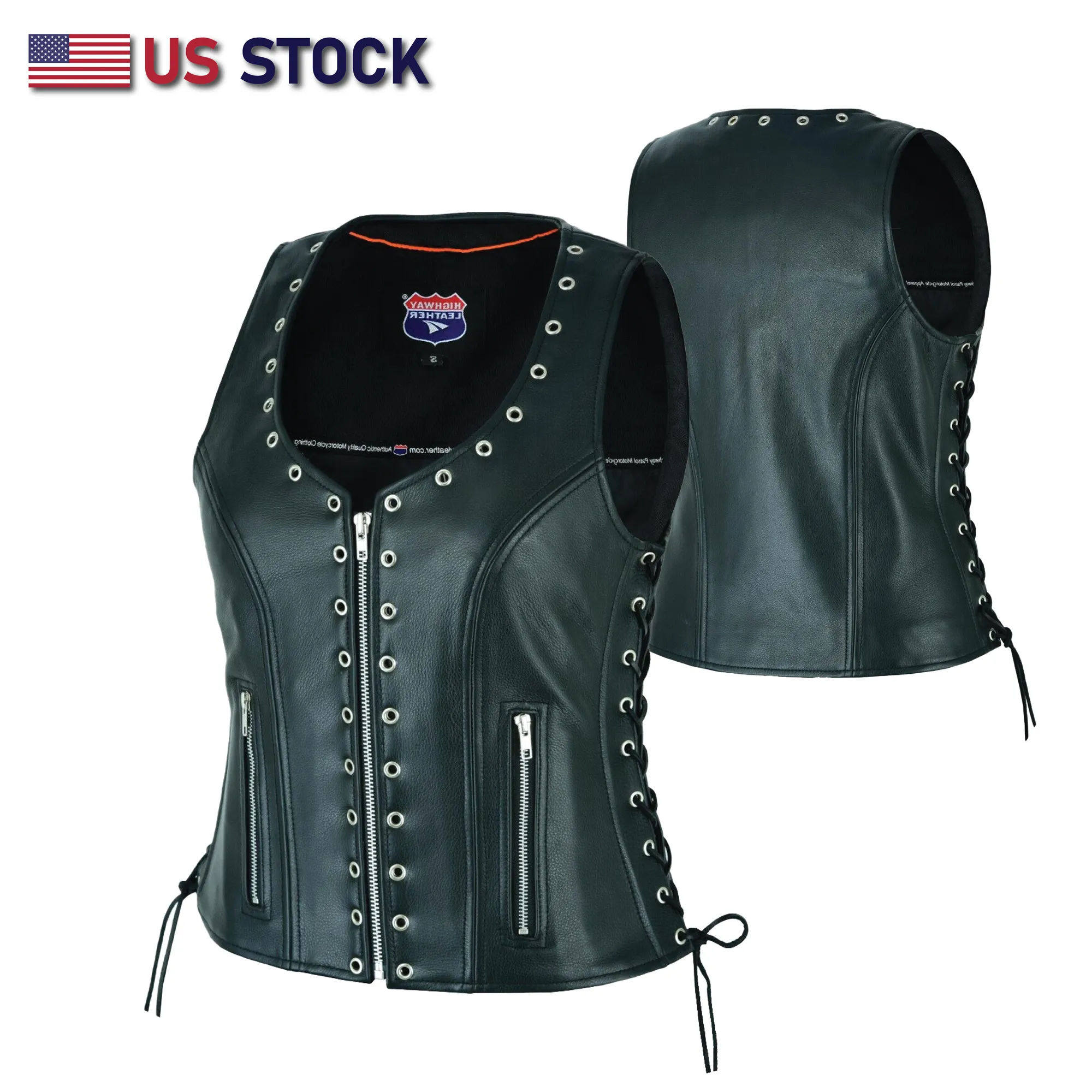 Women's Eyelet  Leather Vest - Longer Length HL14682