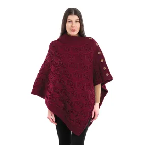 Women's Poncho with Buttons, Wine