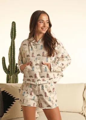 Women's Rock & Roll Oversized Cowgirl Print Hoodie