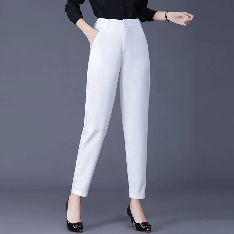 xiangtuibao White Suit Pants for Women  Spring, Summer, Autumn New Cargo Pants High Waist plus Size Trousers Straight Ankle-Tied Harem Pants