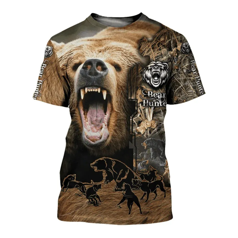 Xs- xl Jungle Animal 3D Camouflage Print Men's Casual Round Neck Short Sleeve  Quick Drying Oversized T-shirt.