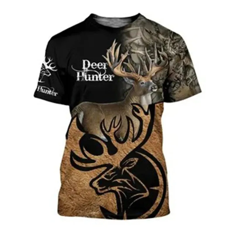 Xs- xl Jungle Animal 3D Camouflage Print Men's Casual Round Neck Short Sleeve  Quick Drying Oversized T-shirt.