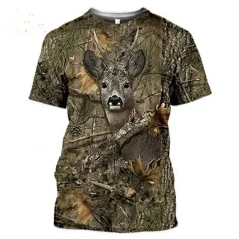 Xs- xl Jungle Animal 3D Camouflage Print Men's Casual Round Neck Short Sleeve  Quick Drying Oversized T-shirt.