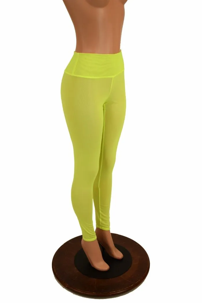 Yellow Mesh High Waist Leggings